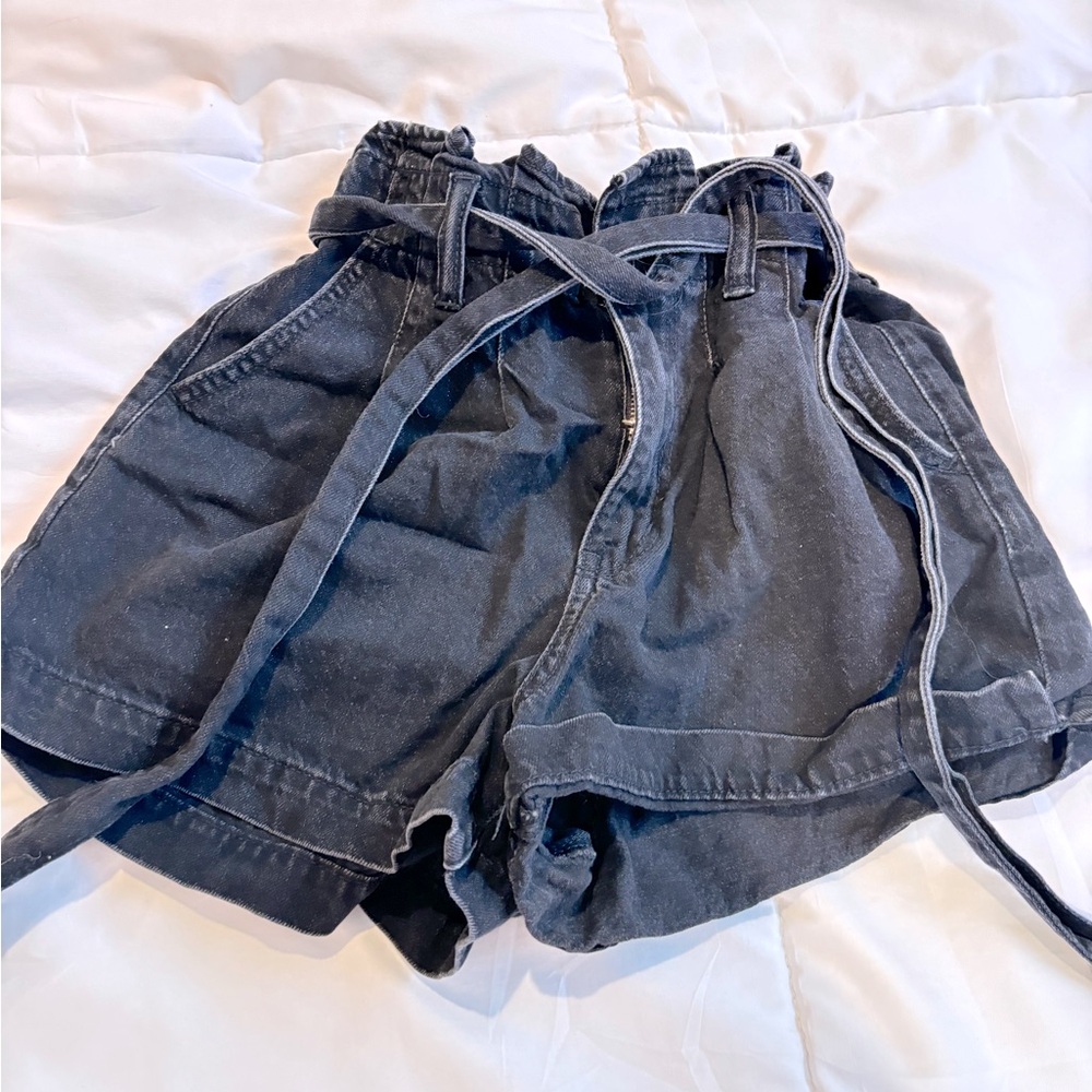 american eagle stretch denim shorts with tie